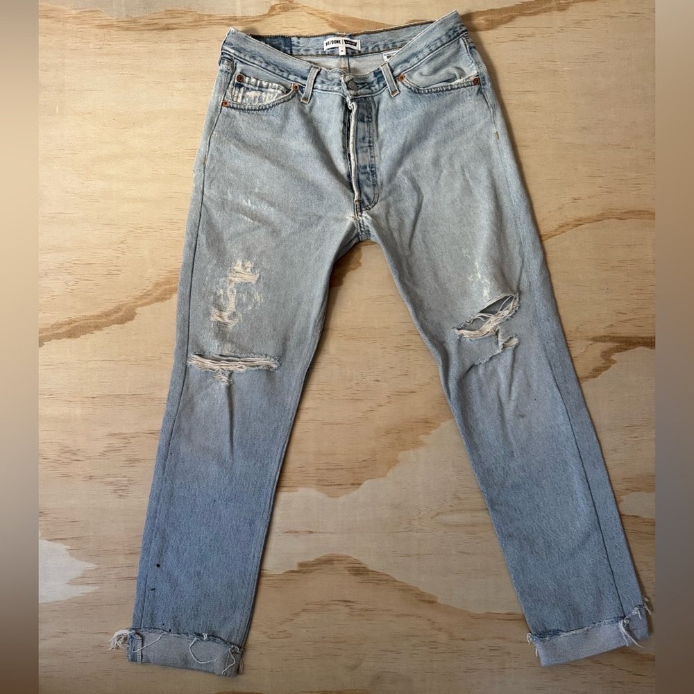 RE/DONE VTG Distressed LEVIS Light Blue Denim Size 25
